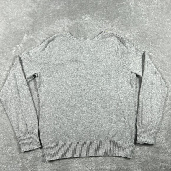 Izod Sweater Women's Medium Argyle Grey Yellow V Neck Pullover Lightweight - Picture 7 of 7